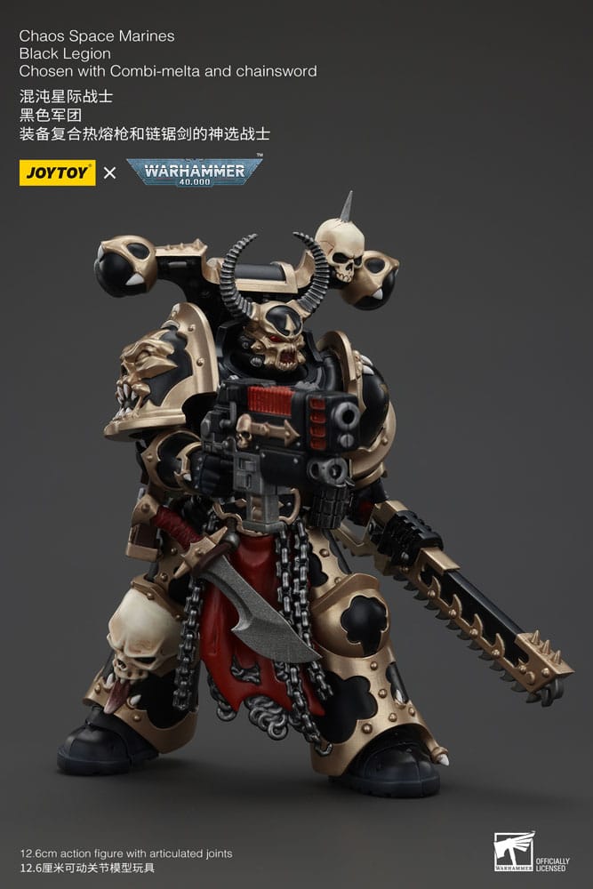 Warhammer 40K ActionFigur Chaos Space Marines Zwart legioen gekozen met combi-melta en kettingzwaard 20 cm