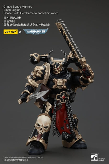 Warhammer 40K ActionFigur Chaos Space Marines Zwart legioen gekozen met combi-melta en kettingzwaard 20 cm
