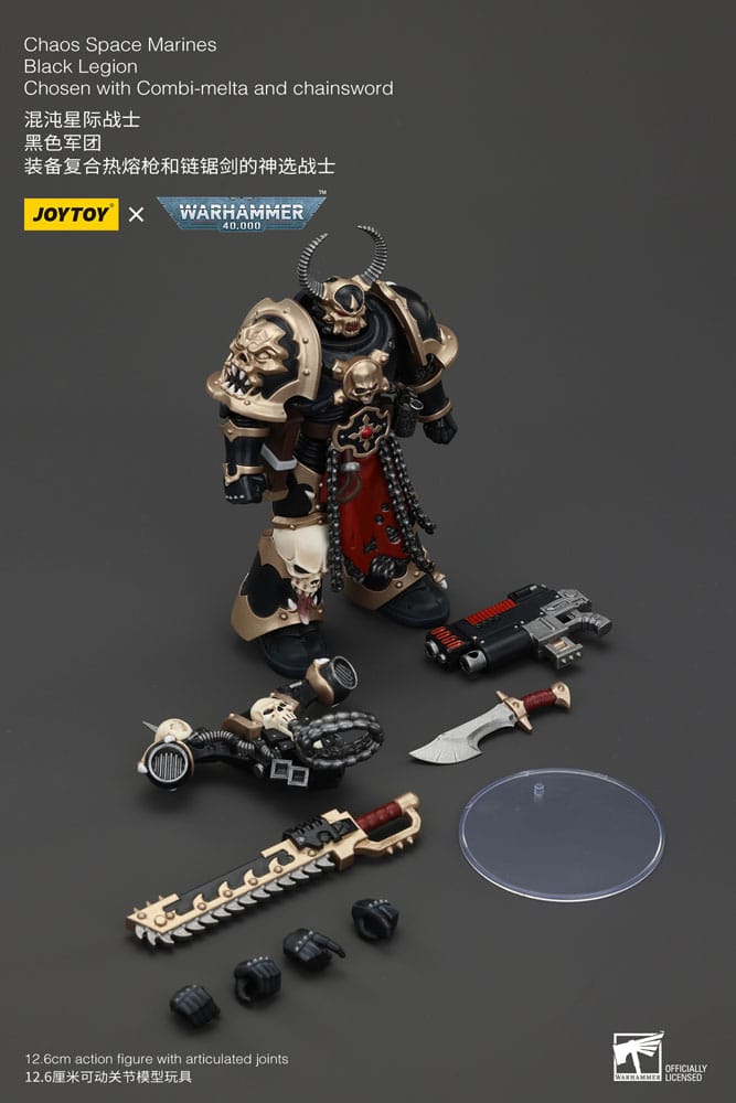 Warhammer 40K ActionFigur Chaos Space Marines Zwart legioen gekozen met combi-melta en kettingzwaard 20 cm