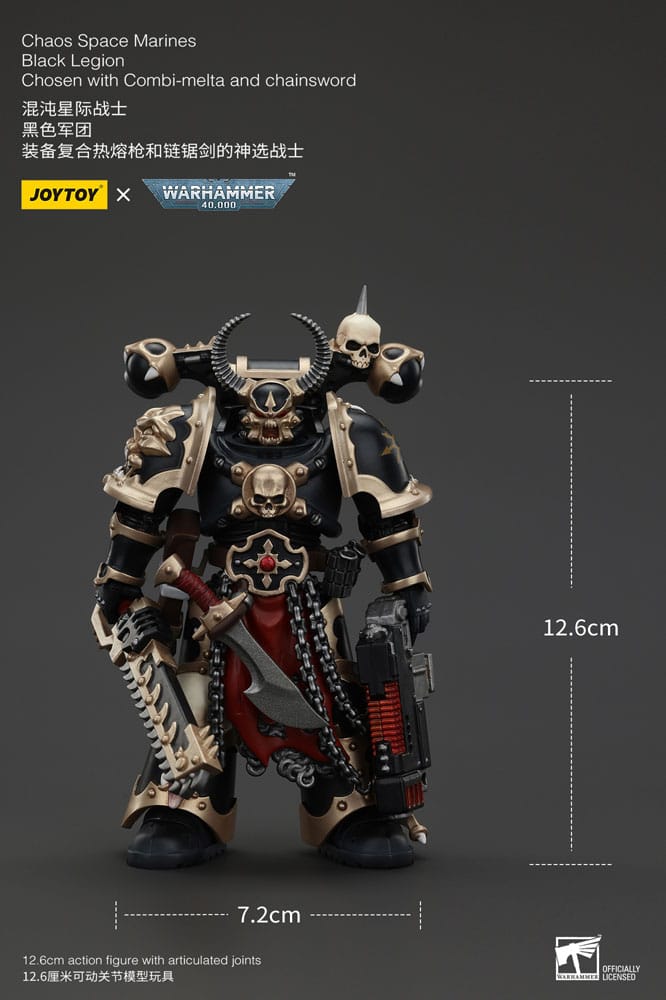 Warhammer 40K ActionFigur Chaos Space Marines Zwart legioen gekozen met combi-melta en kettingzwaard 20 cm