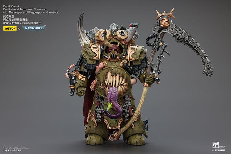Warhammer 40k actiefiguur 1/18 Death Guard Deathshroud Terminator Champion met Manreaper en Plaguespurter handschoenen 14 cm