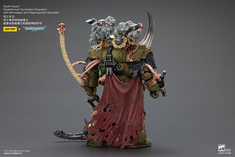 Warhammer 40k actiefiguur 1/18 Death Guard Deathshroud Terminator Champion met Manreaper en Plaguespurter handschoenen 14 cm