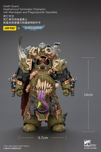 Warhammer 40k actiefiguur 1/18 Death Guard Deathshroud Terminator Champion met Manreaper en Plaguespurter handschoenen 14 cm