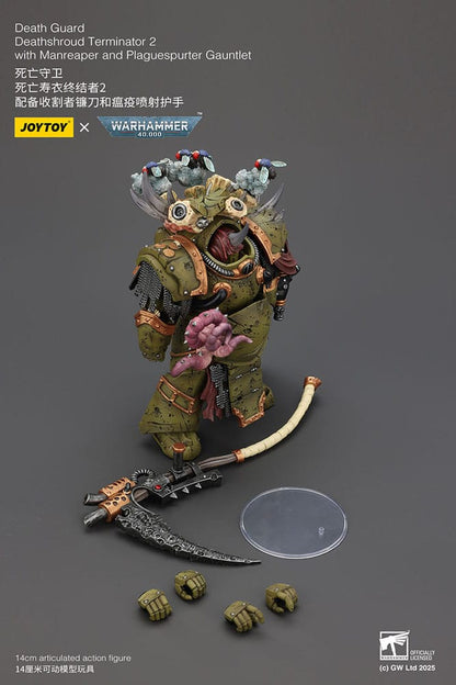 Warhammer 40k actiefiguur 1/18 Death Guard Deathshroud Terminator Champion met Manreaper en Plaguespurter handschoenen 14 cm