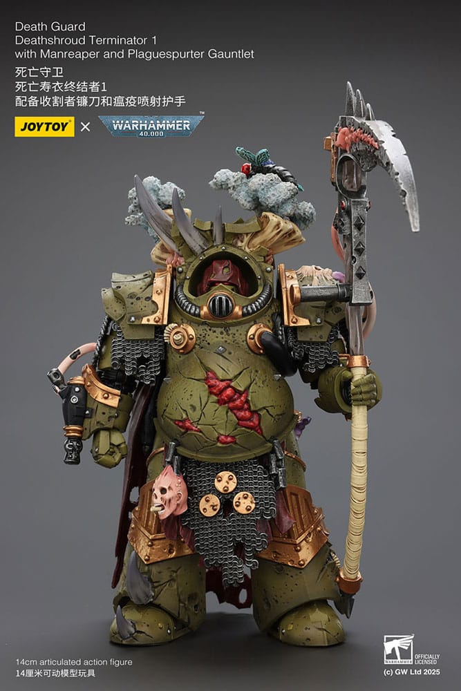 Warhammer 40k Action Figure 1/18 Death Guard Deathshroud Terminator 1 met Manreaper en Plaguespurter handschoen 14 cm