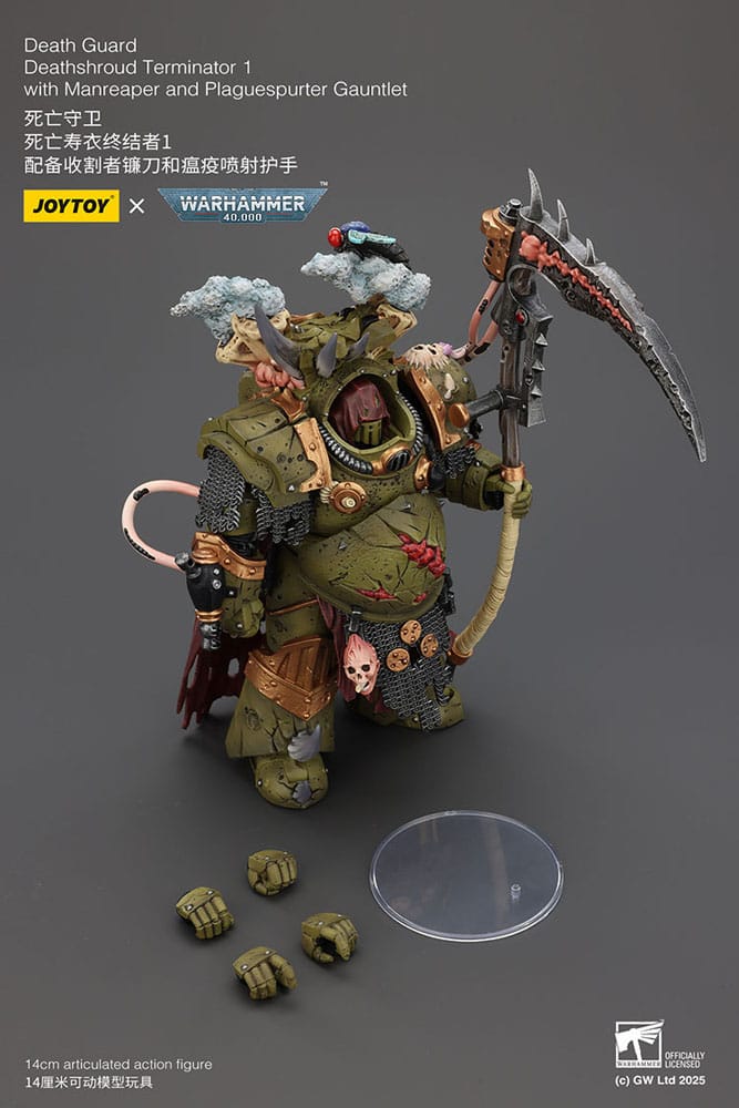 Warhammer 40k Action Figure 1/18 Death Guard Deathshroud Terminator 1 met Manreaper en Plaguespurter handschoen 14 cm