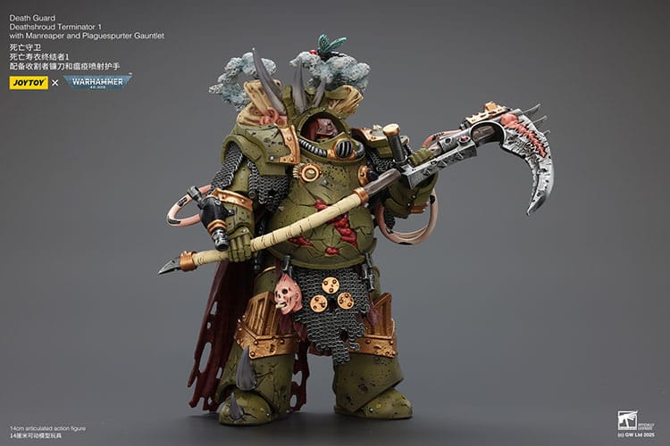Warhammer 40k Action Figure 1/18 Death Guard Deathshroud Terminator 1 met Manreaper en Plaguespurter handschoen 14 cm