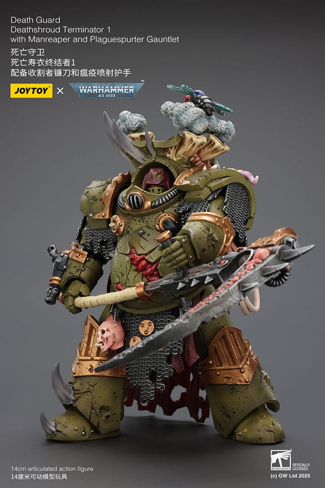 Warhammer 40k Action Figure 1/18 Death Guard Deathshroud Terminator 1 met Manreaper en Plaguespurter handschoen 14 cm