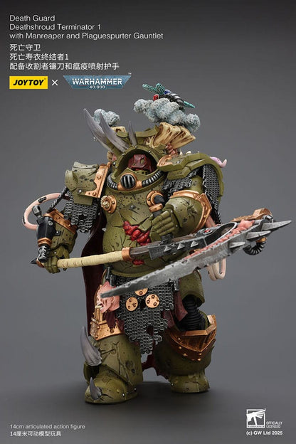 Warhammer 40k Action Figure 1/18 Death Guard Deathshroud Terminator 1 met Manreaper en Plaguespurter handschoen 14 cm