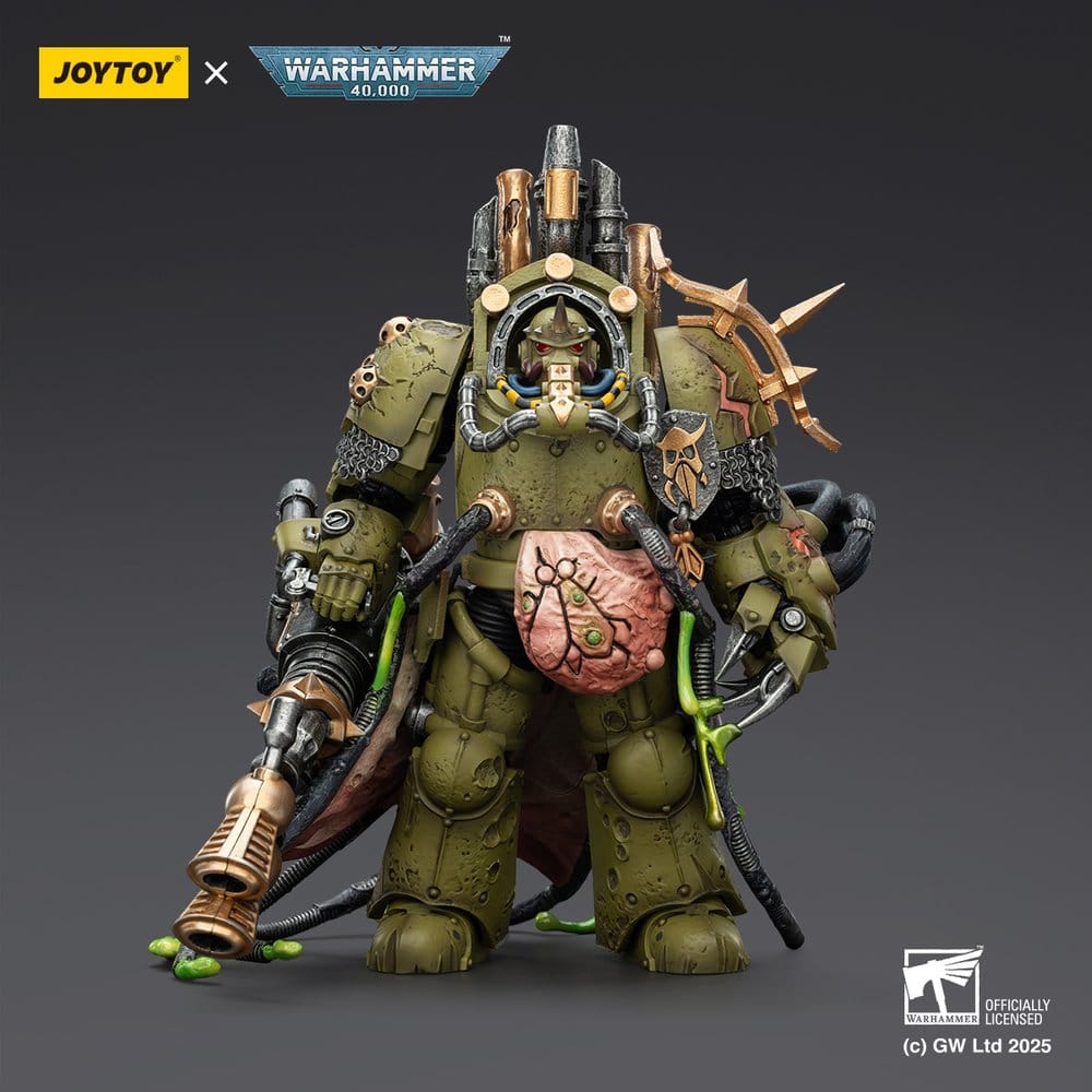 Warhammer 40.000 actiefiguur Death Guard Lord of Virulence met Power Fist en Twin Plague Spewer 14 cm