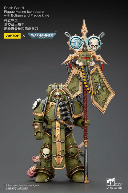 Warhammer 40.000 Action Figure Death Guard Plague Marine Icoondrager met Boltgun en Plague-mes 12 cm