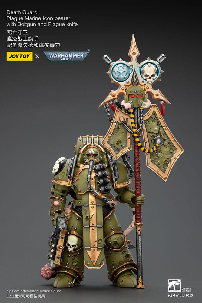 Warhammer 40.000 Action Figure Death Guard Plague Marine Icoondrager met Boltgun en Plague-mes 12 cm