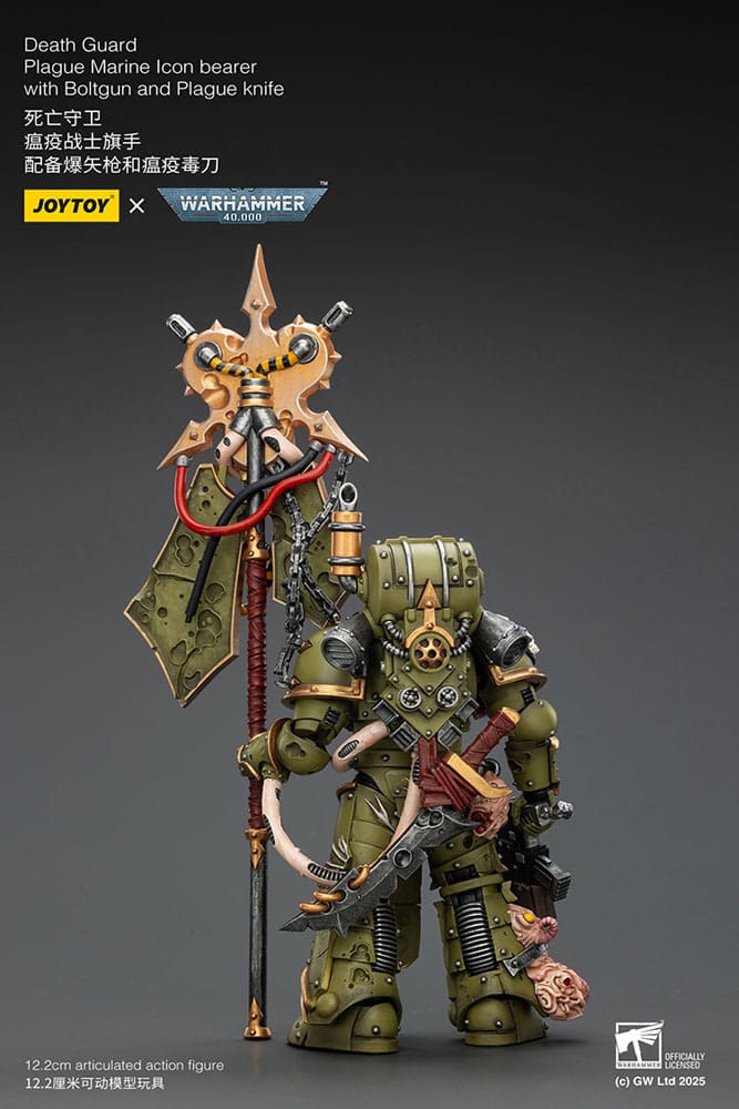 Warhammer 40.000 Action Figure Death Guard Plague Marine Icoondrager met Boltgun en Plague-mes 12 cm