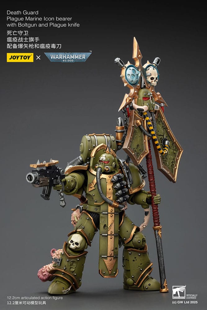 Warhammer 40.000 Action Figure Death Guard Plague Marine Icoondrager met Boltgun en Plague-mes 12 cm