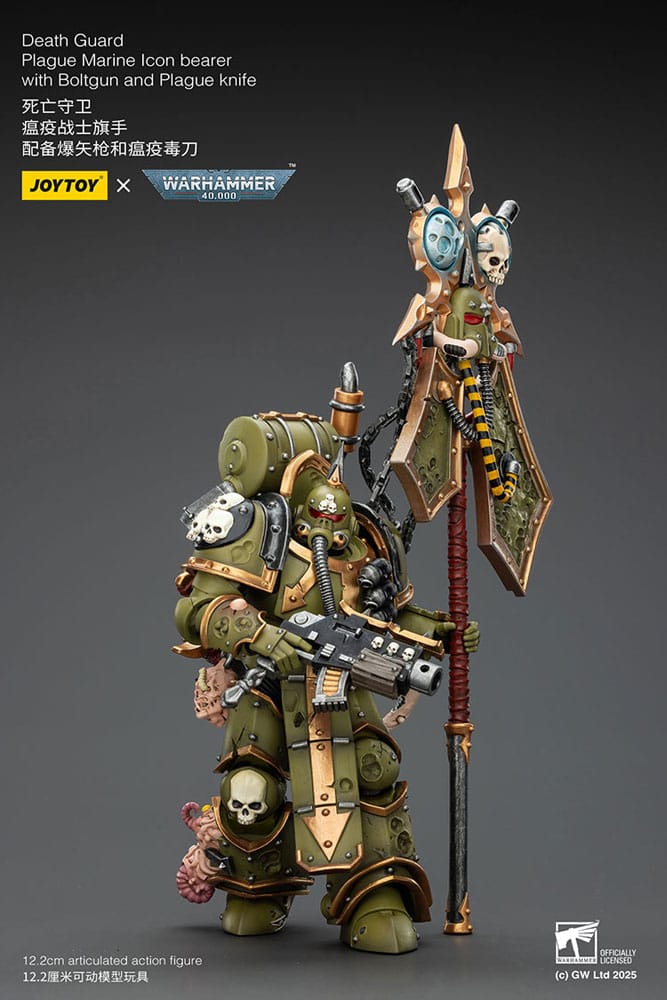 Warhammer 40.000 Action Figure Death Guard Plague Marine Icoondrager met Boltgun en Plague-mes 12 cm
