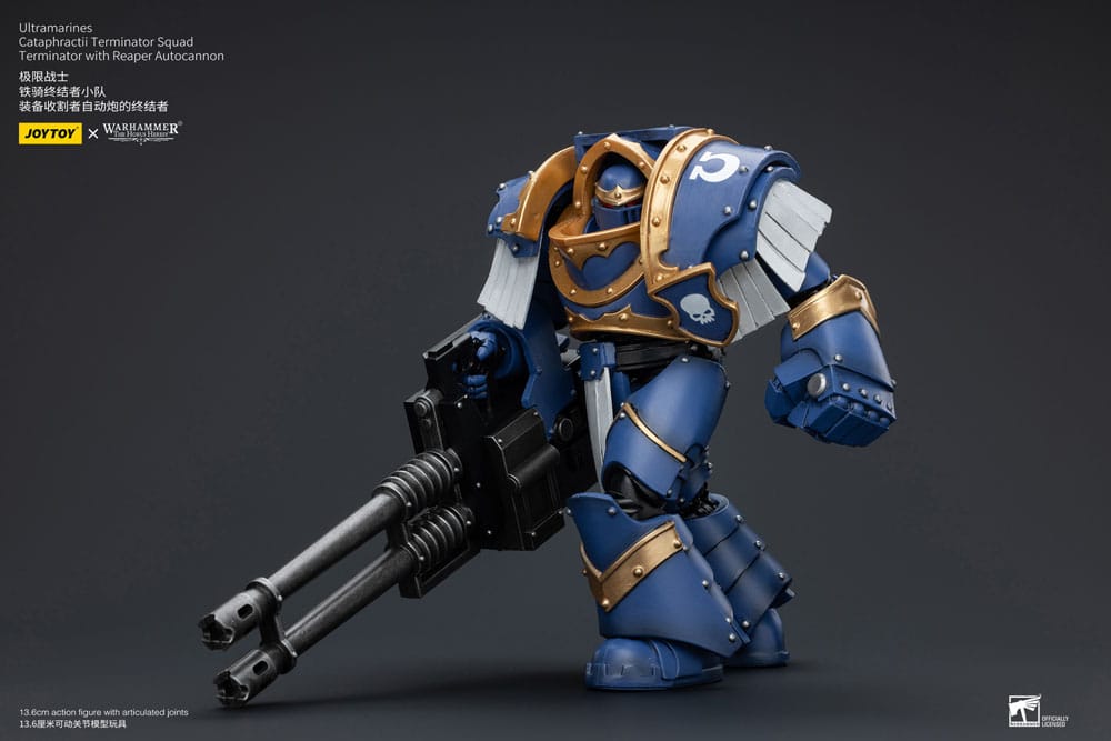 Warhammer the Horus Heresy -actie Figuur 1/18 Uitramarines Cataphractii Terminator Squad Terminator met Reaper Autocannon 14 cm