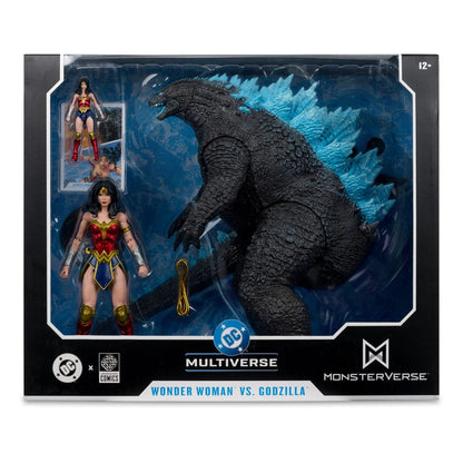DC Justice League Monsterverse DC Multiverse actiefiguren 2-pack Wonder Woman Vs. Atomaire Blast Godzilla 18 cm