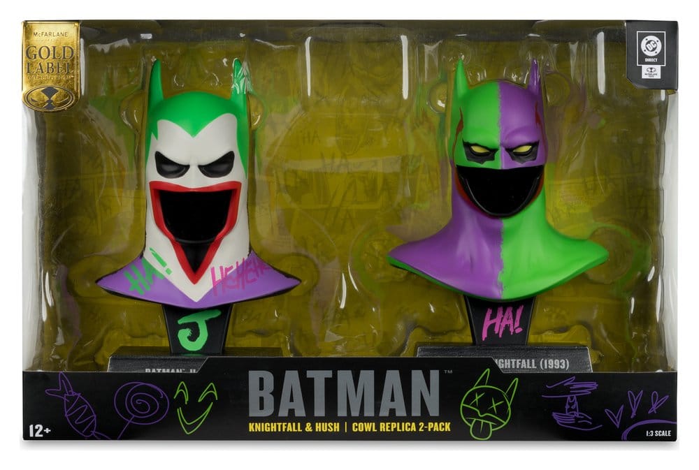 Batman DC Direct Mini Replica 1/3 2-pack Batman Cowls Hush & Knightfall (Jokerized) (gouden label) 18 cm