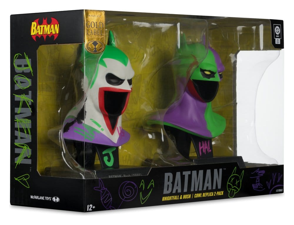 Batman DC Direct Mini Replica 1/3 2-pack Batman Cowls Hush & Knightfall (Jokerized) (gouden label) 18 cm