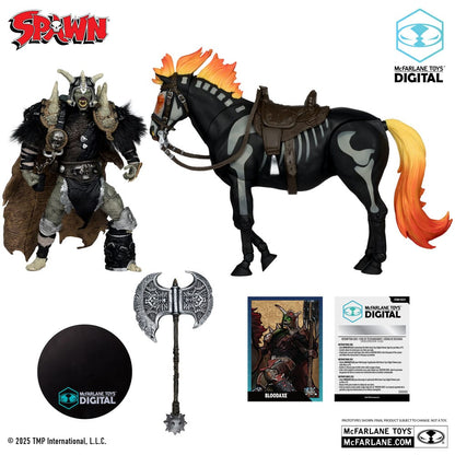 Spawn actiefiguur Bloodaxe met paard (spawn: de donkere eeuwen) (McFarlane Toys 30th Anniversary) (gouden label) 18 cm