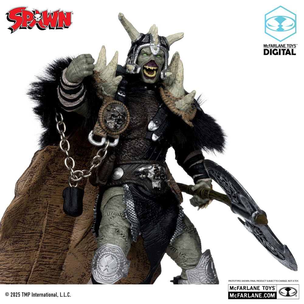 Spawn actiefiguur Bloodaxe met paard (spawn: de donkere eeuwen) (McFarlane Toys 30th Anniversary) (gouden label) 18 cm