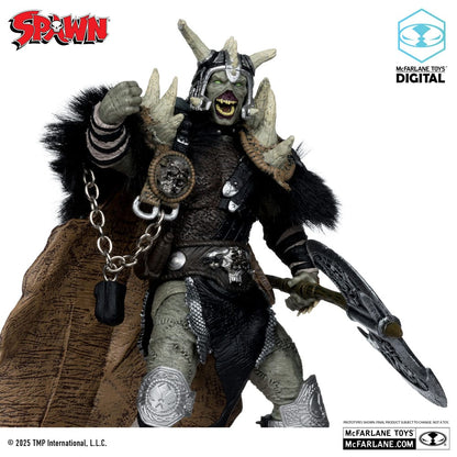 Spawn actiefiguur Bloodaxe met paard (spawn: de donkere eeuwen) (McFarlane Toys 30th Anniversary) (gouden label) 18 cm