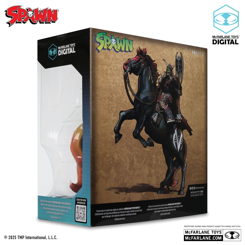 Spawn actiefiguur Bloodaxe met paard (spawn: de donkere eeuwen) (McFarlane Toys 30th Anniversary) (gouden label) 18 cm