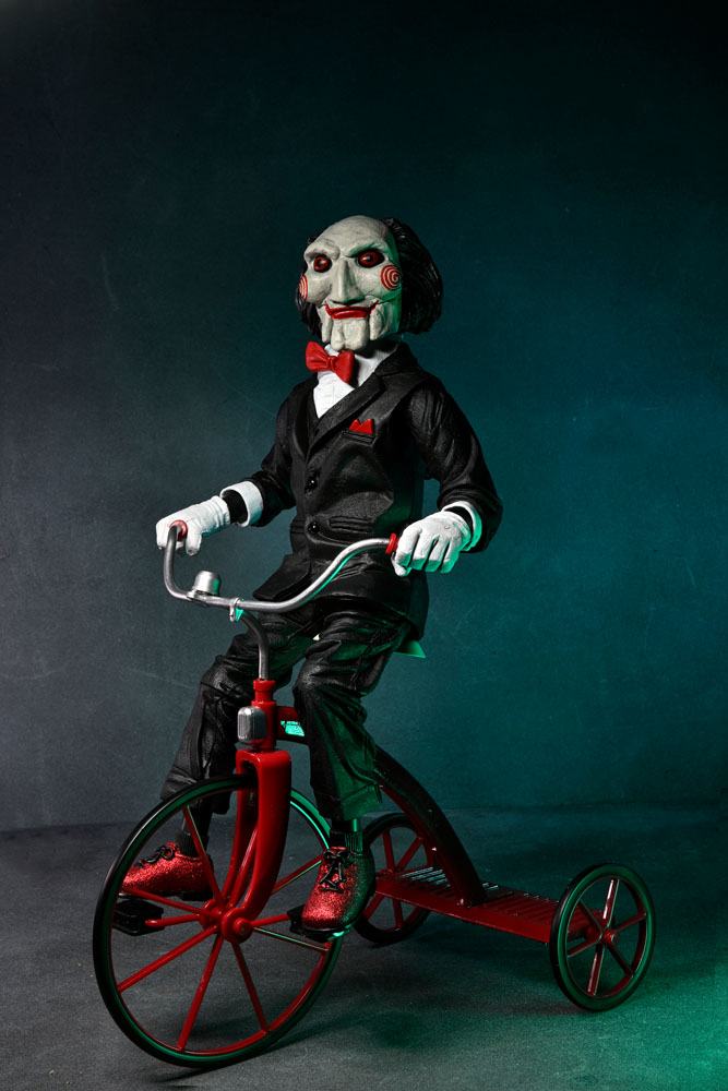Zaagactiefiguur met geluid Billy met tricyle 30 cm