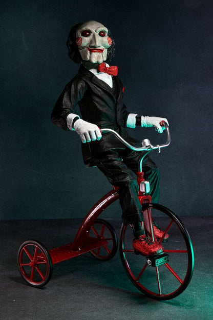 Zaagactiefiguur met geluid Billy met tricyle 30 cm