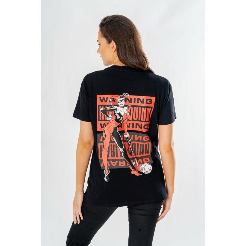 DC Comics T-shirt Harley Quinn voorkant achterkant waarschuwing