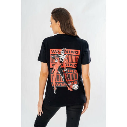 DC Comics T-shirt Harley Quinn voorkant achterkant waarschuwing