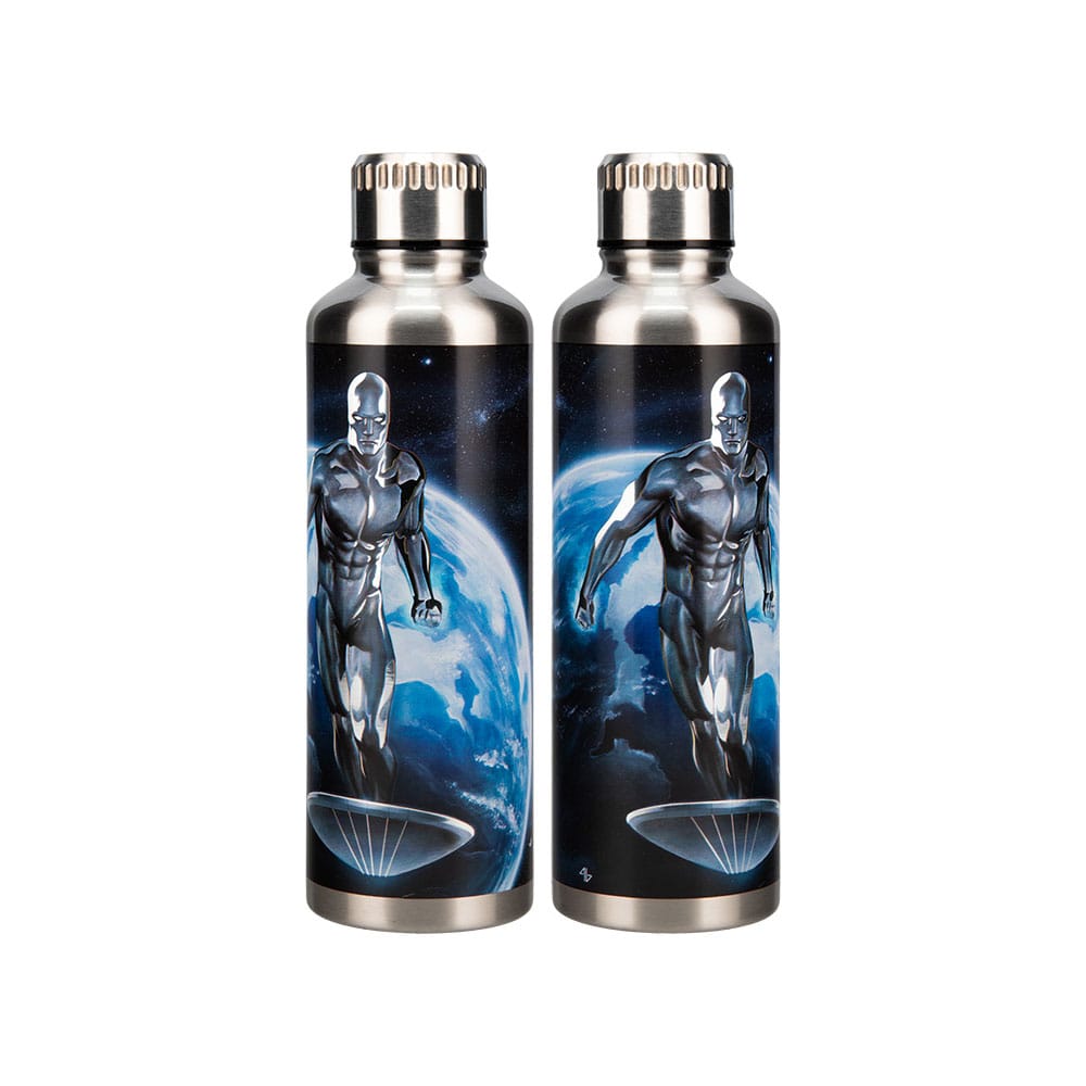 Fantastic vier metalen waterfles zilveren surfer