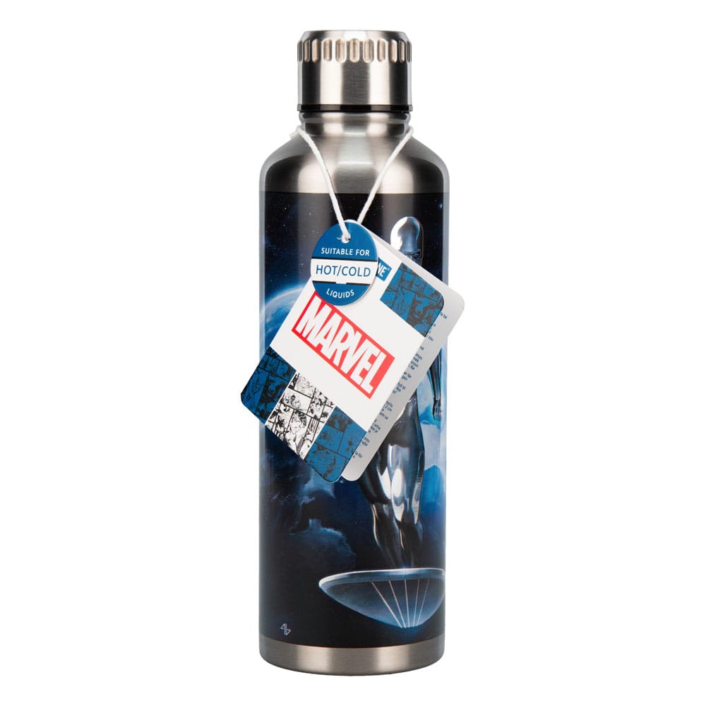 Fantastic vier metalen waterfles zilveren surfer