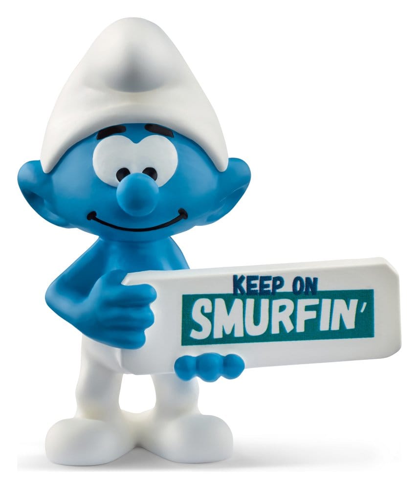 De Smurfen Minifiguur Smurf met bordje (Blijf Smurfin') 5 cm