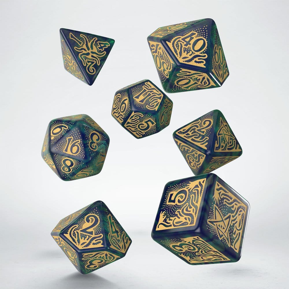 Call of Cthulhu 7e editie dobbelstenen set van 7 blauwgroen en goud