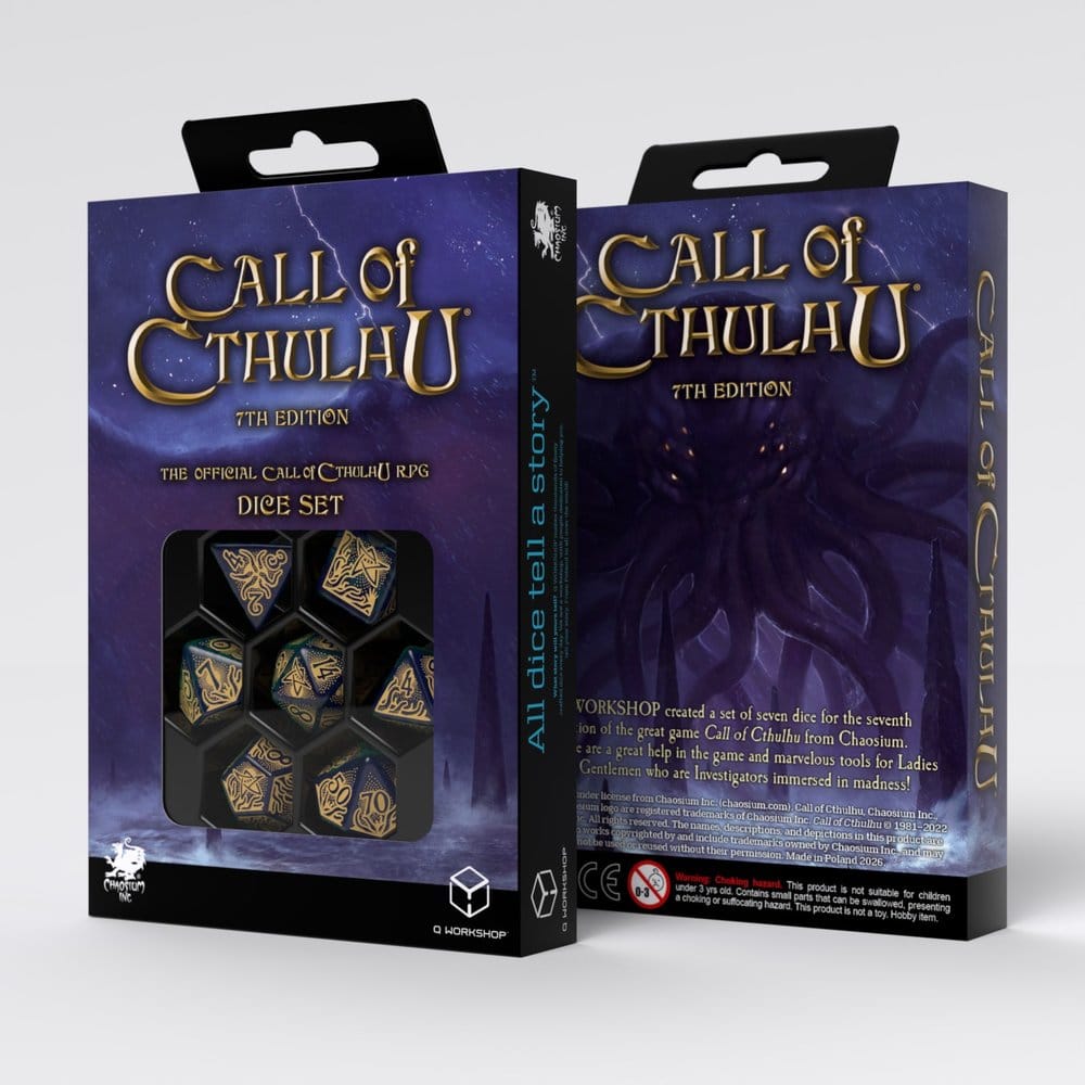 Call of Cthulhu 7e editie dobbelstenen set van 7 blauwgroen en goud