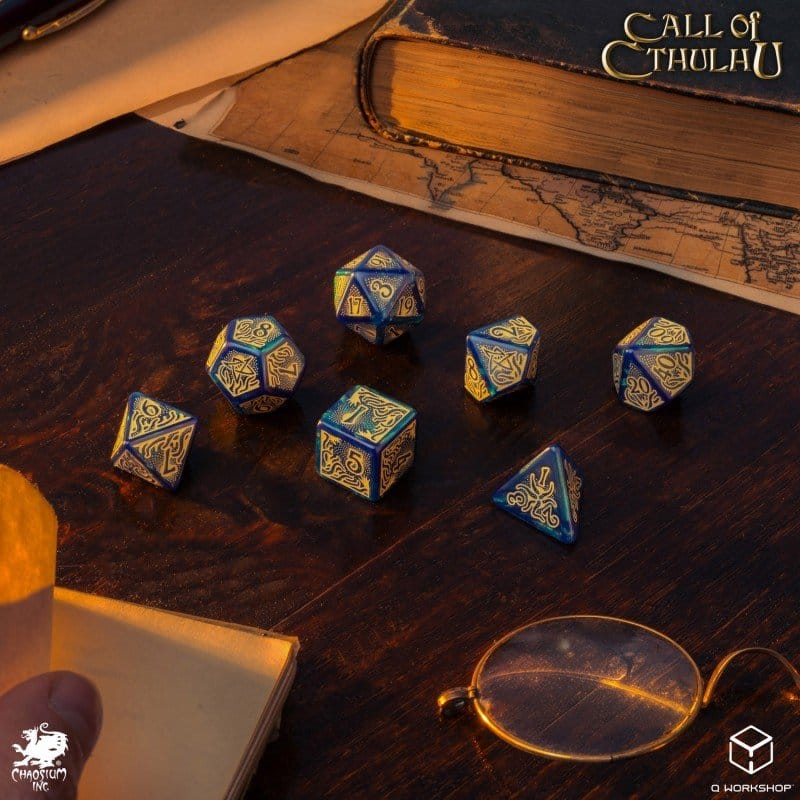 Call of Cthulhu 7e editie dobbelstenen set van 7 blauwgroen en goud