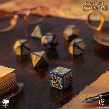 Call of Cthulhu 7e editie dobbelstenen set van 7 blauwgroen en goud