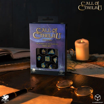 Call of Cthulhu 7e editie dobbelstenen set van 7 blauwgroen en goud