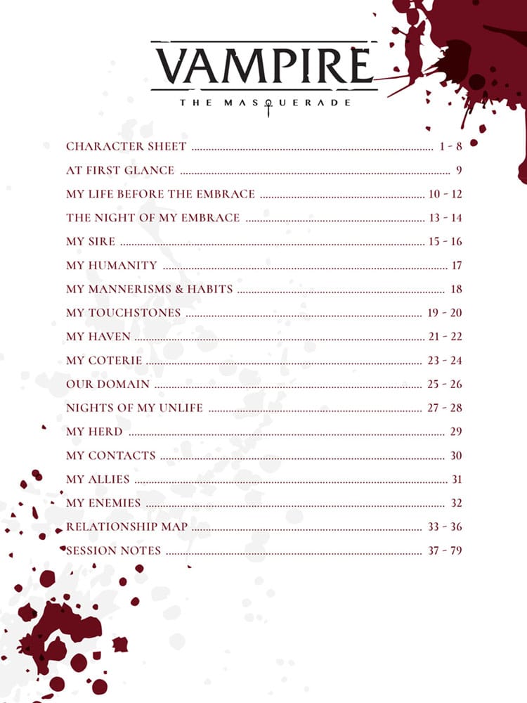 Vampire: The Masquerade 5e editie RPG Journal Uitgebreid karakterblad Journal *Engelse versie*