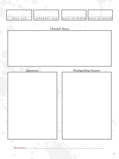 Vampire: The Masquerade 5e editie RPG Journal Uitgebreid karakterblad Journal *Engelse versie*
