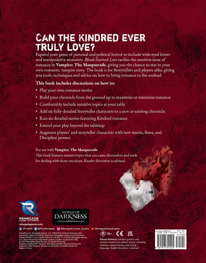 Vampire: The Masquerade 5e editie RPG-boek Blood-Stained Love Sourcebook *Engelse versie*