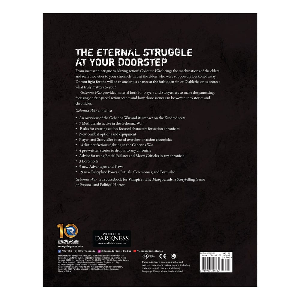 Vampire: The Masquerade 5e editie RPG-boek Gehenna War Sourcebook *Engelse versie*