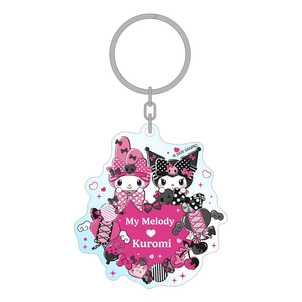 Sanrio Roze Zwart Party Series Acryl Sleutelhanger My Melody & Kuromi 7 cm