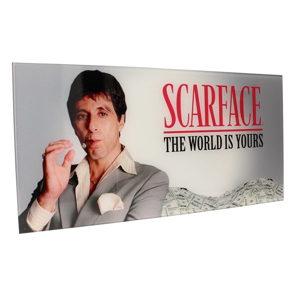 Scarface Glasposter The World Is Yours (Grijze Achtergrond) 60 x 30 cm