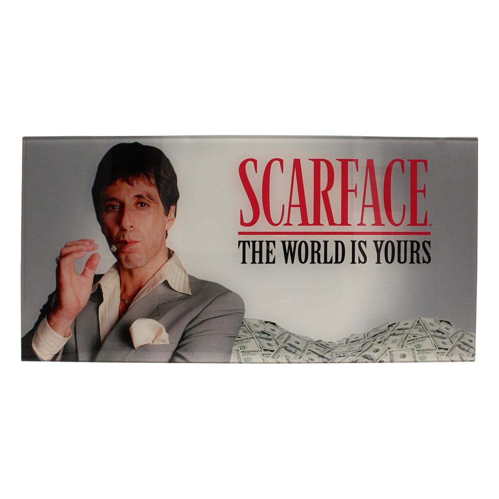 Scarface Glasposter The World Is Yours (Grijze Achtergrond) 60 x 30 cm