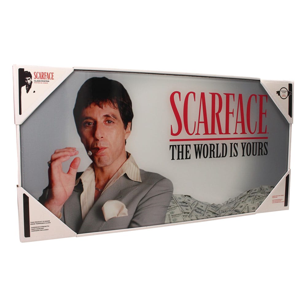 Scarface Glasposter The World Is Yours (Grijze Achtergrond) 60 x 30 cm