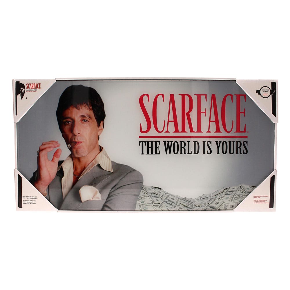 Scarface Glasposter The World Is Yours (Grijze Achtergrond) 60 x 30 cm