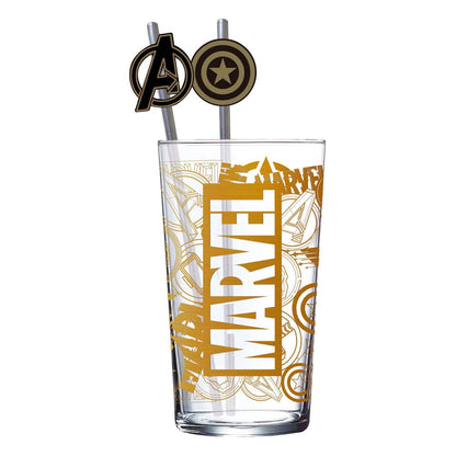 Marvel glazen beker met rietjeslogo & Avengers 485 ml