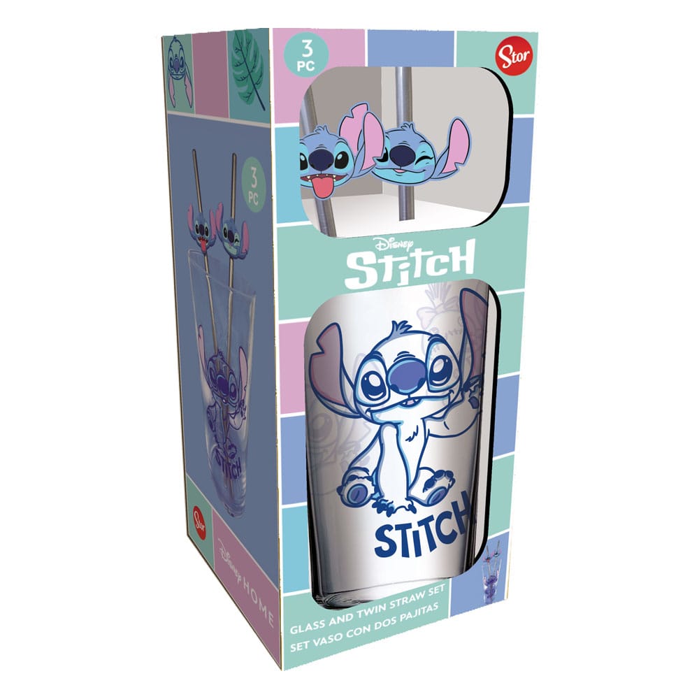 Lilo & Stitch Glazen beker met rietjes Stitch 485 ml